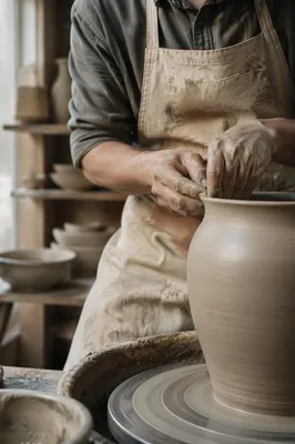Potter Hands Shaping Clay Vessel