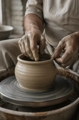 Potter Hands Shaping Clay Vessel