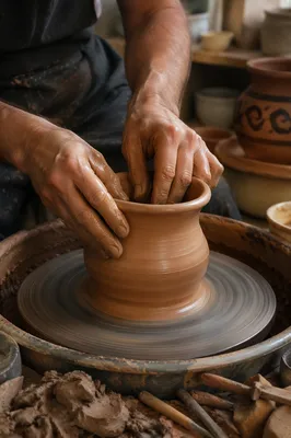 Potter Hands Shaping Terracotta Clay Vessel