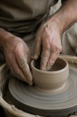 Potter Hands Shaping Clay Vessel
