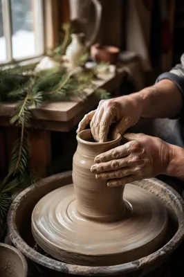 Potter Hands Shaping Clay with Evergreen Faith