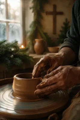 Potter’s Hands Shaping Clay in Morning Light