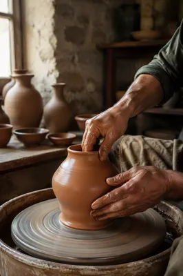 Potter Hands Shaping Clay Vessel