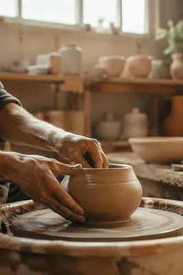 Potter Hands Shaping Wet Clay Vessel