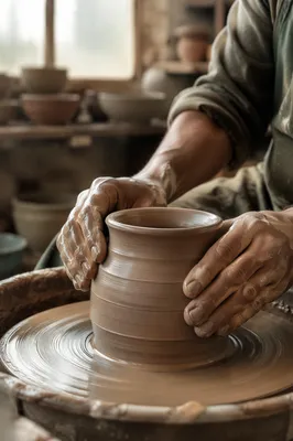 Potter Hands Shaping Clay in Morning Light