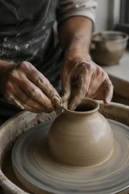 Potter Hands Shaping Clay Vessel