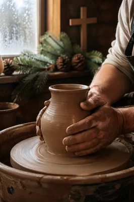 Potter Hands Shaping Clay Vessel