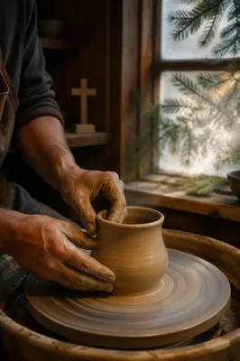 Potter Hands Shaping Clay in Quiet Studio