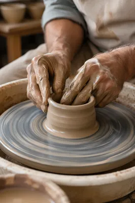 Potter Hands Shaping Clay on Wheel