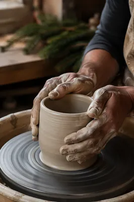 Potter Hands Shaping Clay with Evergreen Hope