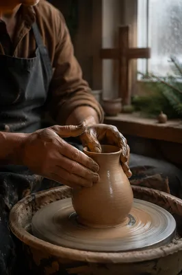 Potter Hands Shaping Clay with Quiet Faith