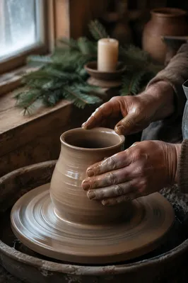 Potter Hands Shaping Clay in Winter Workshop