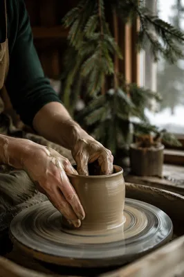 Potter Hands Shaping Clay with Evergreen Hope