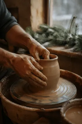 Potter Hands Shaping Clay with Evergreen Hope