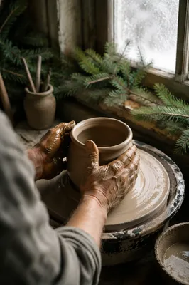 Potter Hands Shaping Clay with Evergreen Hope