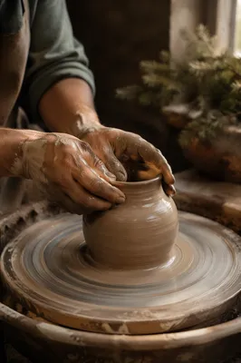 Potter Hands Shaping Clay with Evergreen Hope