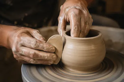 Potter Hands Shaping Clay Vessel