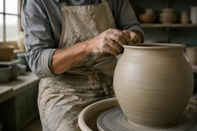 Potter Hands Shaping Clay Vessel