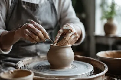 Potter Hands Shaping Clay Vessel