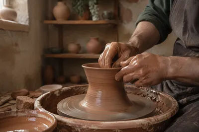 Potter Hands Shaping Clay Vessel