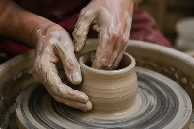 Potter Hands Shaping Clay Vessel