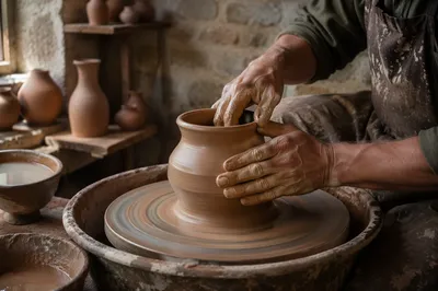 Potter Hands Shaping Clay Vessel