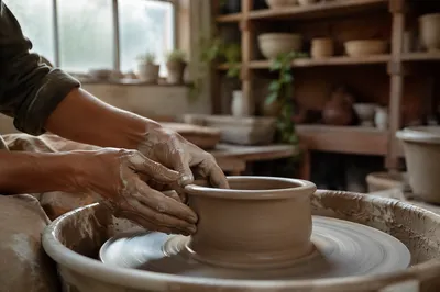 Potter Hands Shaping Clay Vessel