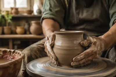 Potter Hands Shaping Clay Vessel