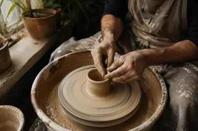 Potter Hands Shaping Clay in Quiet Studio