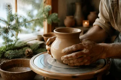 Potter Hands Shaping Clay in Morning Light