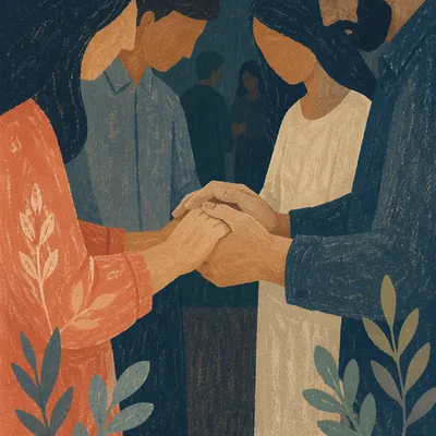 Clasped Hands in Indoor Prayer Circle