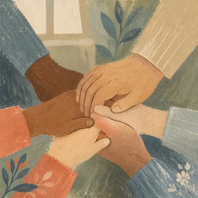Prayer Circle Hands in Gentle Unity