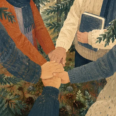 Prayer Group Hands in Evergreen Grove