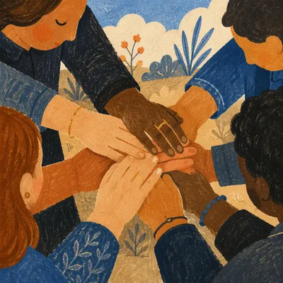 United Prayer Hands in Sunlit Fellowship