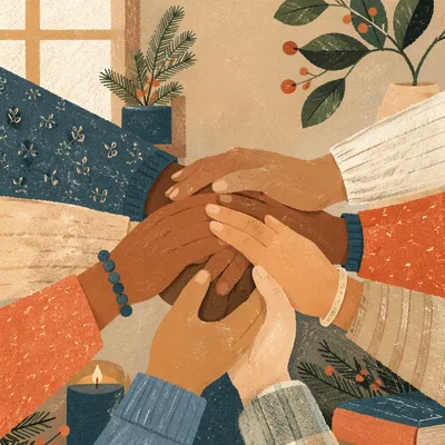 United Prayer Group Hands in Evergreen Tones