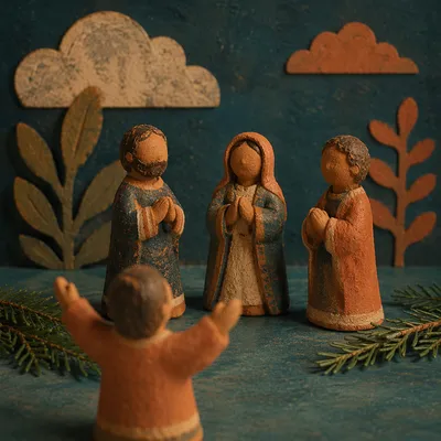 Terracotta Prayer Circle with Evergreen Sprigs