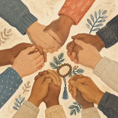 Evergreen Prayer Circle with Joined Hands