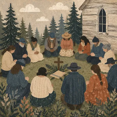 Evergreen Grove Prayer Circle With Joined Hands