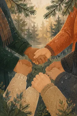 Prayer Group Hands in Evergreen Grove