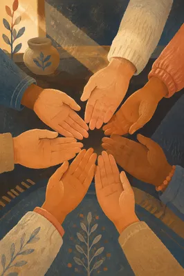 Prayer Circle Hands in Warm Light