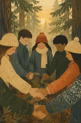 Evergreen Forest Prayer Circle Hands Joined