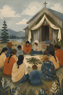 Evergreen Prayer Circle in Rural Churchyard