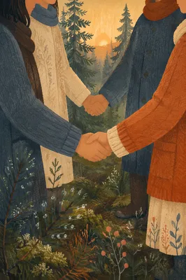 Prayer Group Holding Hands in Evergreen Grove
