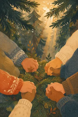 Prayer Group Hands in Evergreen Grove