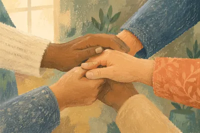 Prayer Circle Hands in Gentle Unity