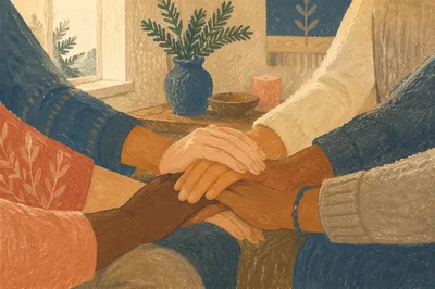 United Prayer Group Hands with Evergreen Accents