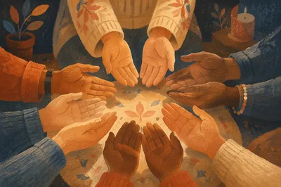 Prayer Circle Hands in Warm Unity