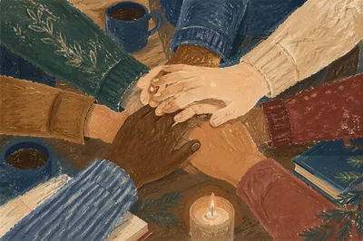 Prayer Group Hands Joined in Evergreen Fellowship