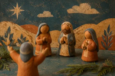 Terracotta Prayer Circle with Evergreen Sprigs