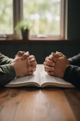 Clasped Hands Over Open Devotional Book